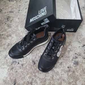 LOVE MOCHINO Black Sneaker / Tennis Shoe with Silver Heart